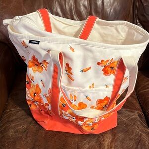 Lands' End Orange and White Tote Bag with Dual Straps